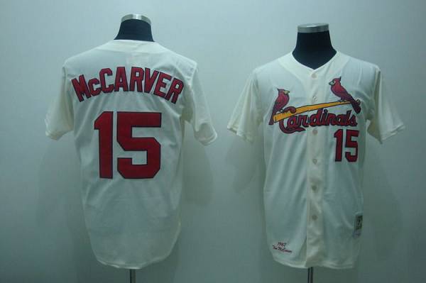 Mitchell and Ness Cardinals #15 Tim McCarver Stitched Cream Throwback MLB Jersey - Click Image to Close